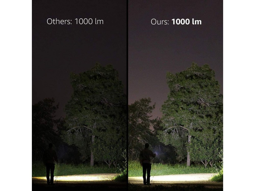 LE Professional LED Flashlight, Superbright 1000 Lumens, Rechargeable & Waterproof  IPX7 With Focus Function, Black