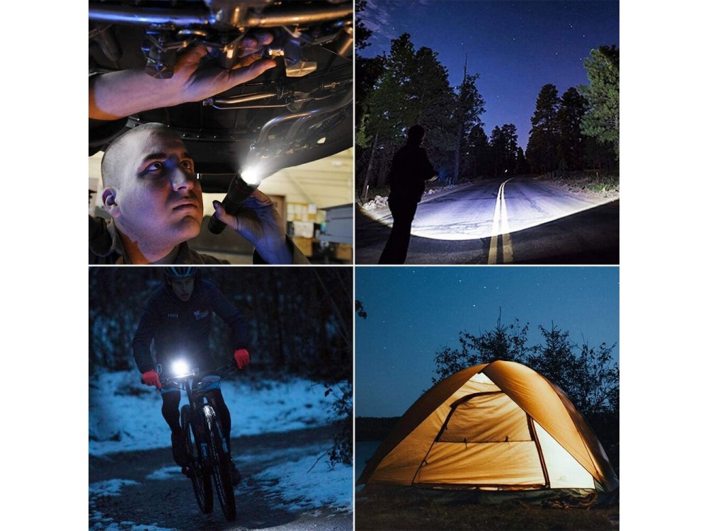 LE Professional LED Flashlight, Superbright 1000 Lumens, Rechargeable & Waterproof  IPX7 With Focus Function, Black
