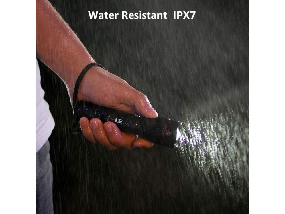 LE Professional LED Flashlight, Superbright 1000 Lumens, Rechargeable & Waterproof  IPX7 With Focus Function, Black