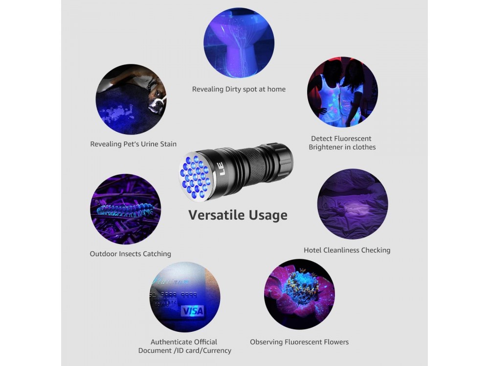 LE UV Blacklight Ultraviolet, 395nm, 21 LED Φακός με 3 x AAA Μπαταρίες