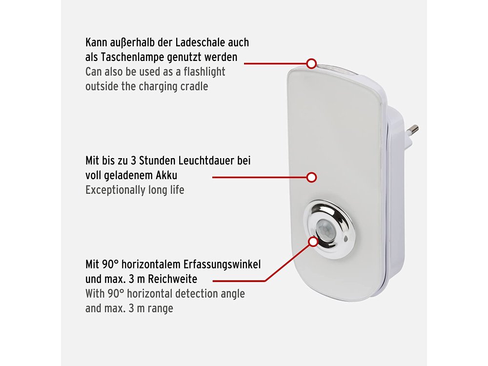 Brennenstuhl LED Sensor-Switched Security Light SSL 40 A, 50lm Φωτάκι Νυχτός με Πρίζα, Ανιχνευτή Κίνησης & Αποσπώμενο Φακό