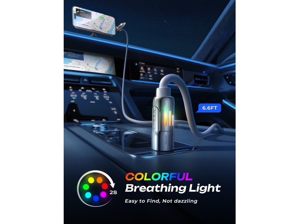 Lisen 4-in-1 Lightning / Type-C / USB-A Καλώδιο 2μ. 240W με RGB, Grey
