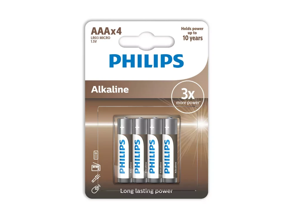 Philips AAA Long Lasting Power Alkaline Batteries 1.5V LR03, 4pcs.
