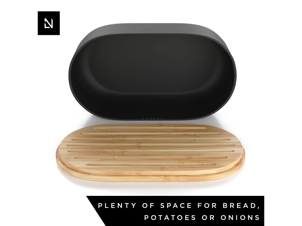 Lars Nysom Aegte Bread Box incl. Bread Bag, Ψωμιέρα με Επιφάνεια Κοπής από Μπαμπού & Τσάντα, Onyx Black