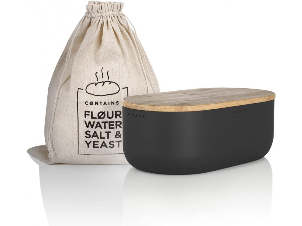 Lars Nysom Aegte Bread Box incl. Bread Bag, Ψωμιέρα με Επιφάνεια Κοπής από Μπαμπού & Τσάντα, Onyx Black