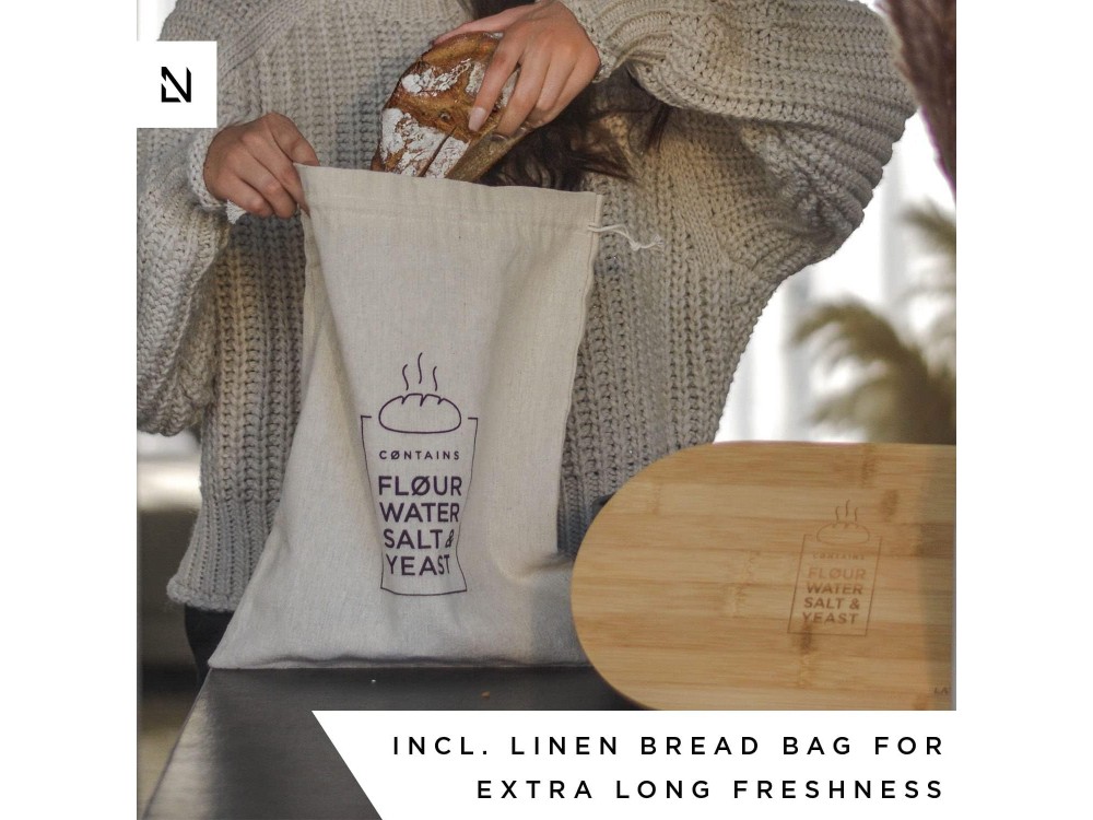 Lars Nysom Aegte Bread Box incl. Bread Bag, Ψωμιέρα με Επιφάνεια Κοπής από Μπαμπού & Τσάντα, White
