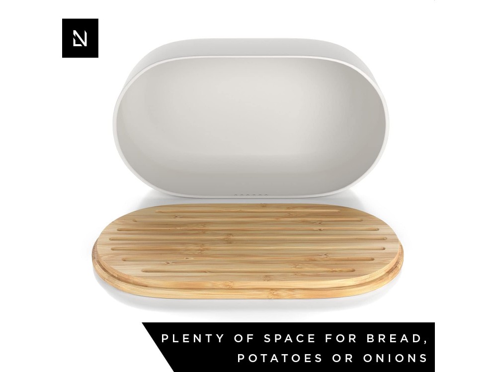 Lars Nysom Aegte Bread Box incl. Bread Bag, Ψωμιέρα με Επιφάνεια Κοπής από Μπαμπού & Τσάντα, White