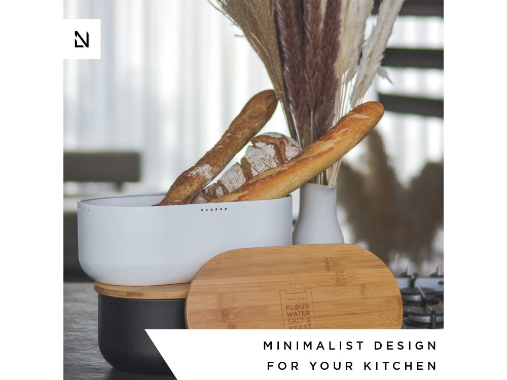 Lars Nysom Aegte Bread Box incl. Bread Bag, Ψωμιέρα με Επιφάνεια Κοπής από Μπαμπού & Τσάντα, White