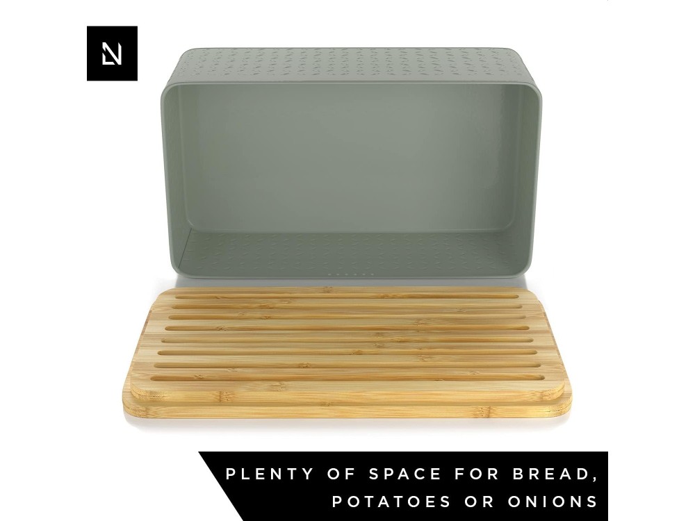 Lars Nysom Glaede Bread Box incl. Bread Bag, Bread Board with Bamboo Cutting Board & Bag, Sage
