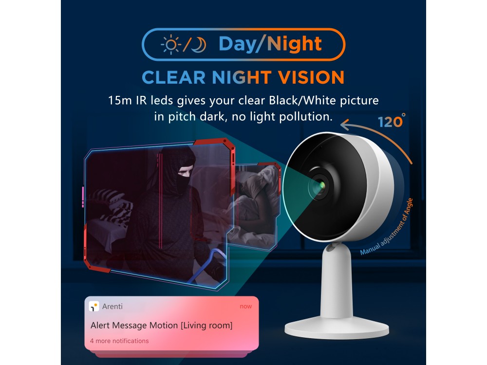 Laxihub M4T IP Camera 2K, 3MP, Night Vision 2-Way Audio, WiFi & Motion Detection, With Human AI