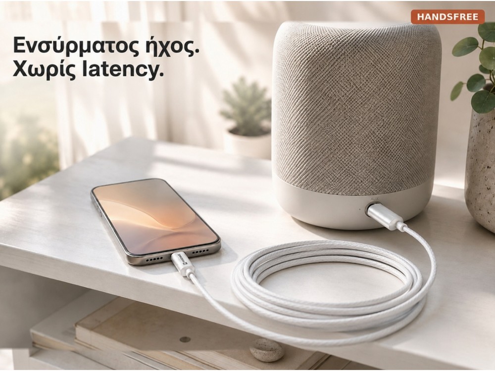Swissten Textile Καλώδιο USB-C σε AUX 3.5mm με Νάυλον Ύφανση 1.5.μ, White