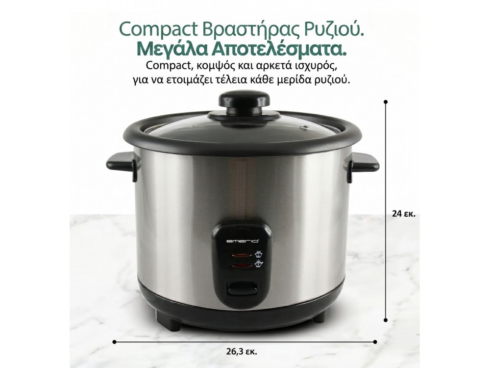 Emerio Rice Cooker, Rice Kettle Capacity 1.5lt Glass Lid with Hole Removable Non-stick Container Spoon & Measurer