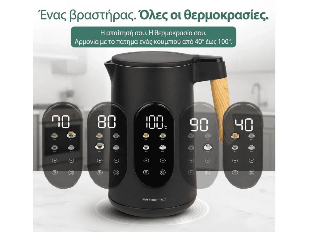 Emerio Glass Kettle, Kettle with LED Display, Temperature Programs & Selection 60 °C to 100 °C & Stainless Steel Jug 1.7lt