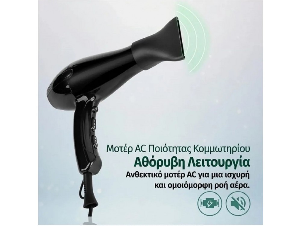 Emerio Hair Dryer, Hair Dryer 2200W, 3 Temperatures, Cool Shot, Ionic Function, 2 Speeds with Concentrator & Diffuser