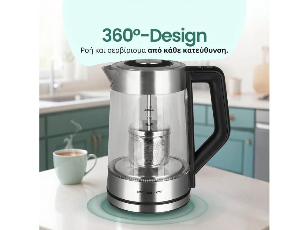 Emerio Glass Tea Maker Kettle & Teapot with Temperature Selection with Internal LED & Glass Jug 1,7L