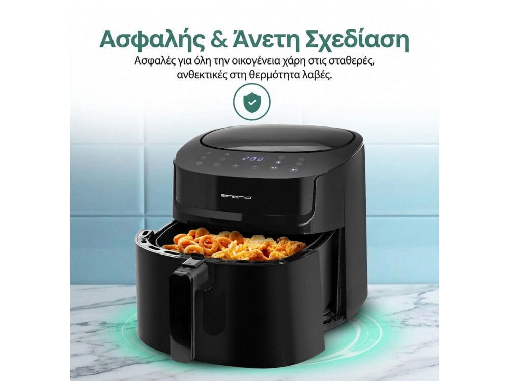 Emerio Air Fryer, Air Fryer XXL 7.2lt for Healthy Cooking, BPA-Free, 1800W, 8 Preset Menus & Touch Panel