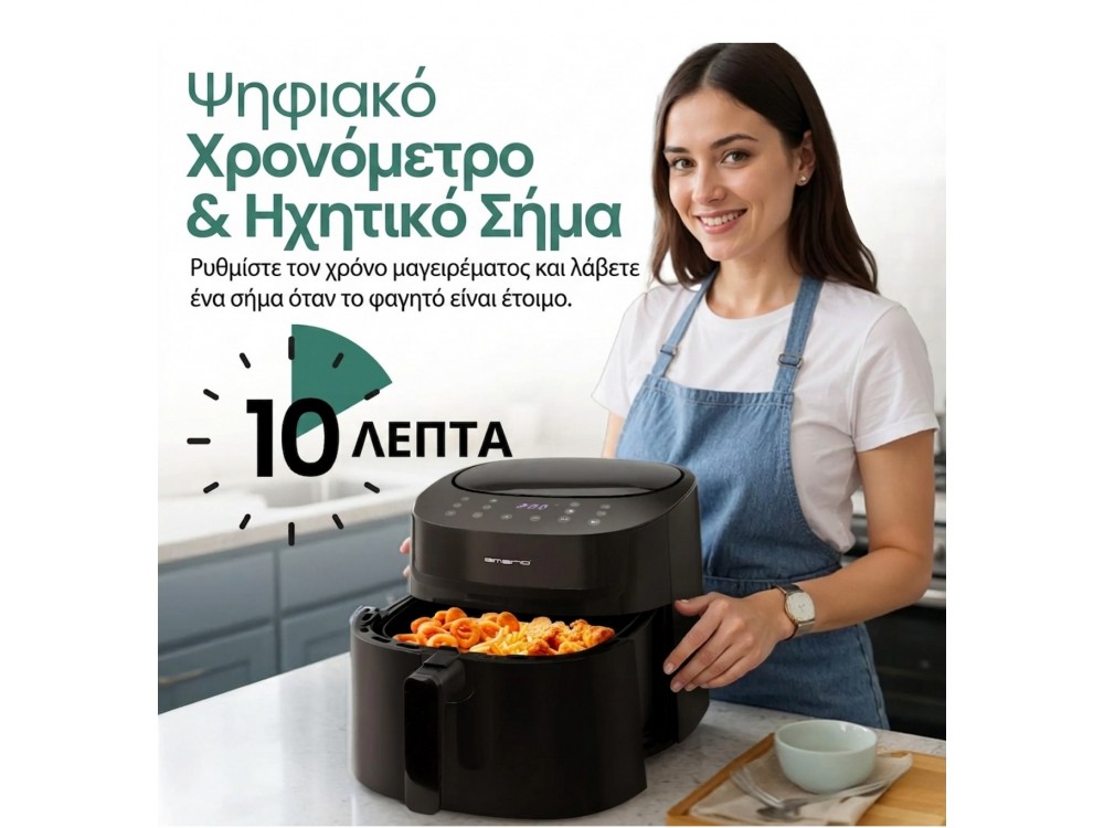 Emerio Air Fryer, Air Fryer XXL 7.2lt for Healthy Cooking, BPA-Free, 1800W, 8 Preset Menus & Touch Panel