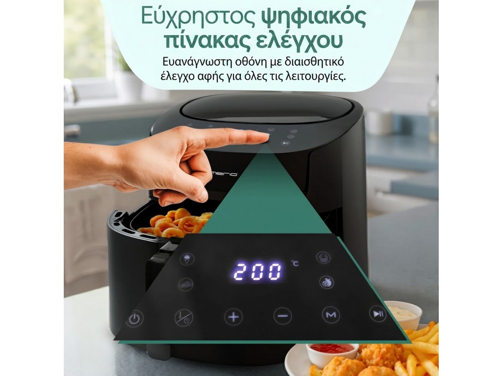 Emerio Air Fryer, Air Fryer XXL 7.2lt for Healthy Cooking, BPA-Free, 1800W, 8 Preset Menus & Touch Panel