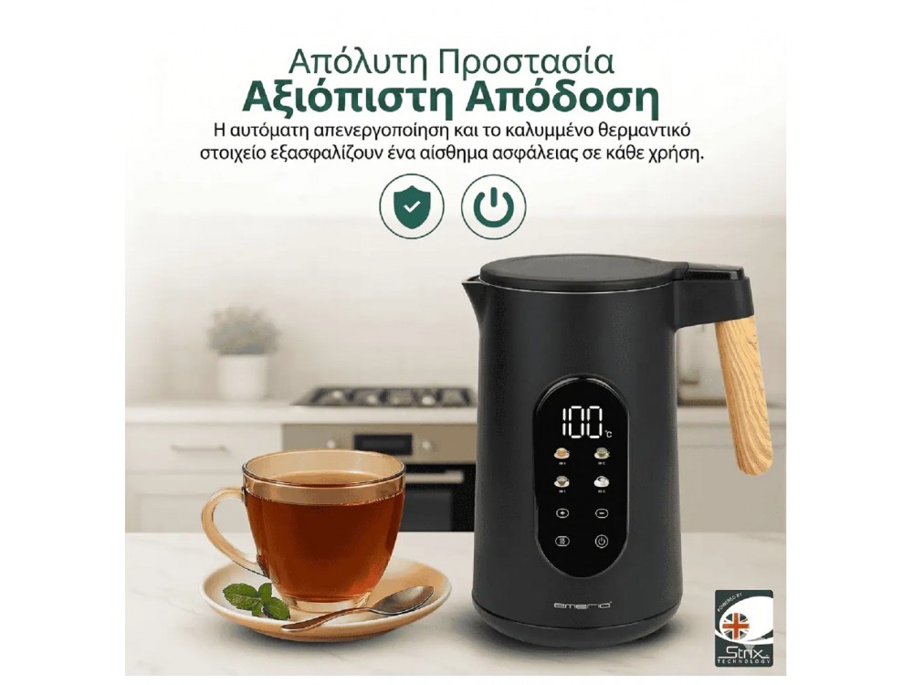 Emerio Glass Kettle, Kettle with LED Display, Temperature Programs & Selection 60 °C to 100 °C & Stainless Steel Jug 1.7lt
