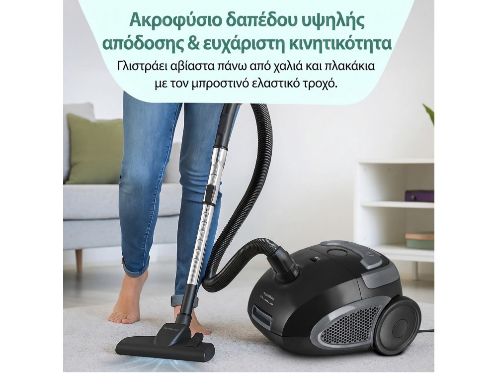 Emerio Vacuum Cleaner, 800W with Bag & Bin 2L, Black / Grey