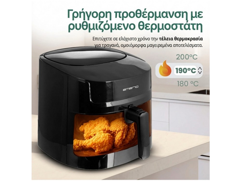 Emerio Air Fryer, Air Fryer XXL 7.2lt for Healthy Cooking, BPA-Free, 1800W, 8 Preset Menus & Touch Panel