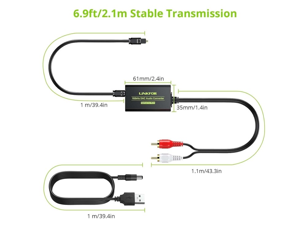 Linkfor Digital To Analog Audio Converter, 192kHz DAC Adapter from Optical Coaxial/SPDIF to RCA L/R