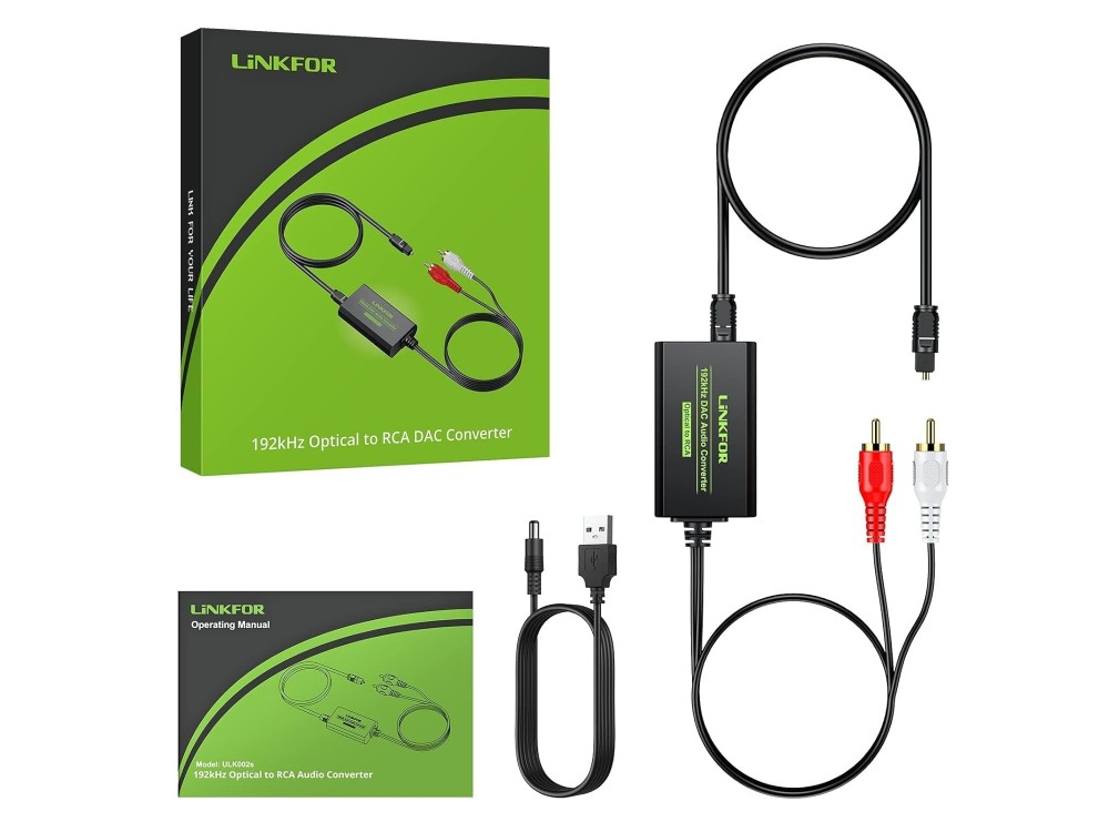 Linkfor Digital To Analog Audio Converter, 192kHz DAC Adapter from Optical Coaxial/SPDIF to RCA L/R