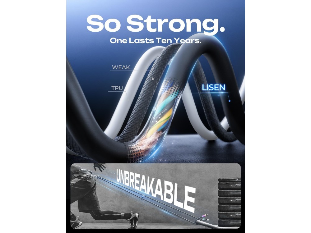 Lisen 4-in-1 Lightning / Type-C / USB-A Cable 2m 240W with RGB, Black