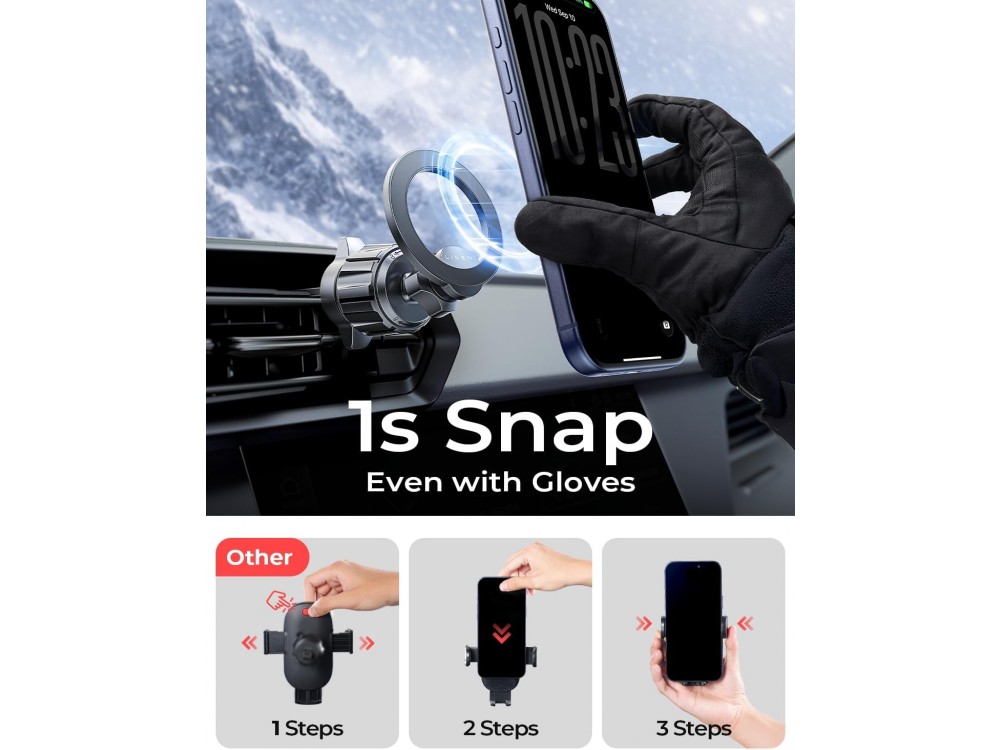 Lisen Magnetic Car Phone Mount, Magnetic Air Vent and Dashboard / Windshield MagSafe Holder for iPhone, Black