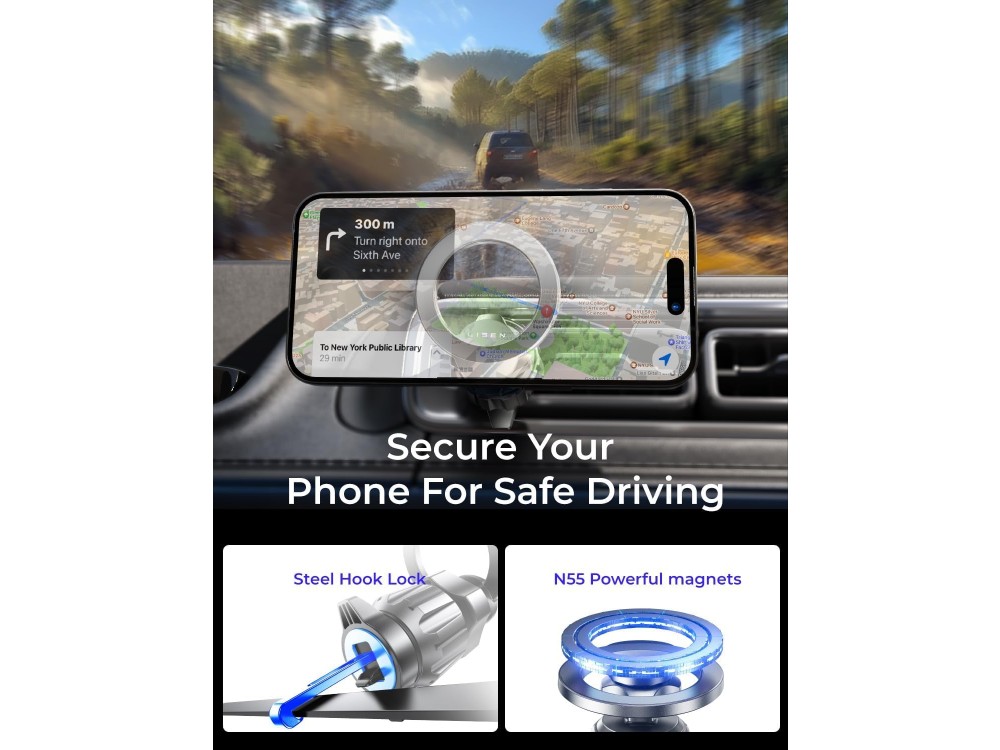 Lisen Magnetic Car Phone Mount, Magnetic Air Vent and Dashboard / Windshield MagSafe Holder for iPhone, Black