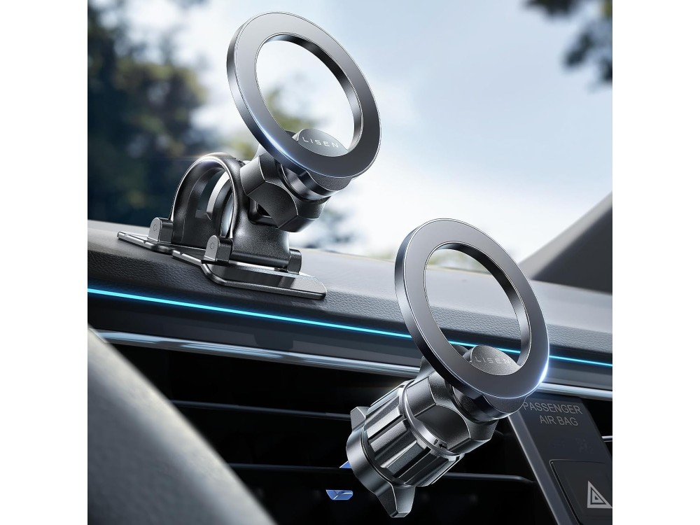 Lisen Magnetic Car Phone Mount, Magnetic Air Vent and Dashboard / Windshield MagSafe Holder for iPhone, Black