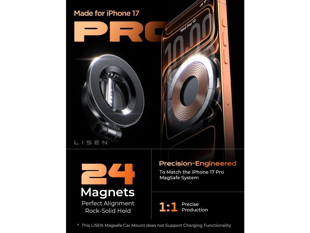 Lisen Magnetic Car Phone Mount, MagSafe Magnetic Dashboard / Windshield Mount for iPhone, Black
