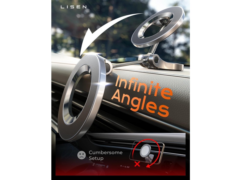 Lisen Magnetic Car Phone Mount, MagSafe Magnetic Dashboard / Windshield Mount for iPhone, Black