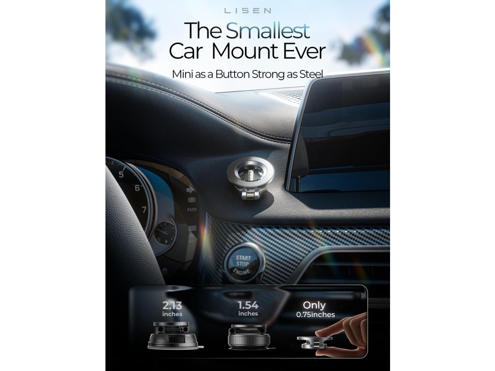 Lisen Magnetic Car Phone Mount, MagSafe Magnetic Dashboard / Windshield Mount for iPhone, Black