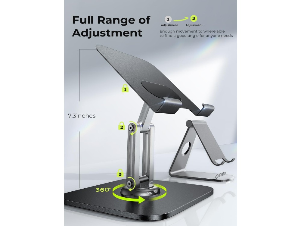 Lisen Tablet Holder, 360° Rotating Base / Stand for Mobile Phone / Tablet 4.7"-12.9" with Adjustable Arm, Black