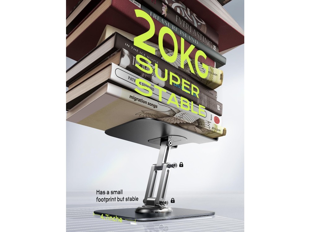 Lisen Tablet Holder, 360° Rotating Base / Stand for Mobile Phone / Tablet 4.7"-12.9" with Adjustable Arm, Black