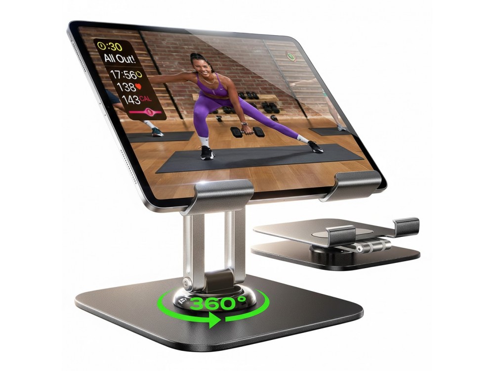 Lisen Tablet Holder, 360° Rotating Base / Stand for Mobile Phone / Tablet 4.7"-12.9" with Adjustable Arm, Black