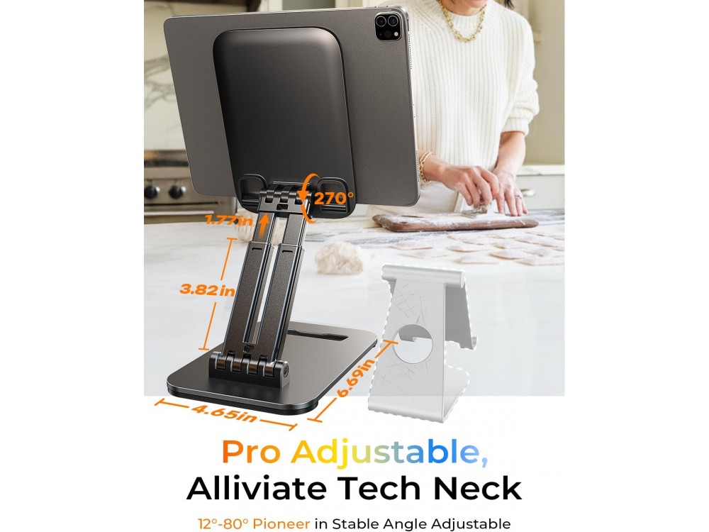 Lisen Tablet Holder, Telescopic Base / Stand for Mobile Phone / Tablet 4"-15.9", Black