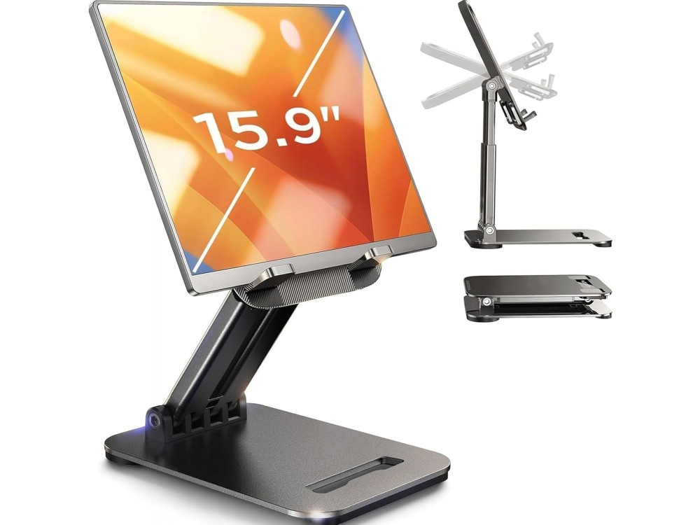 Lisen Tablet Holder, Telescopic Base / Stand for Mobile Phone / Tablet 4"-15.9", Black
