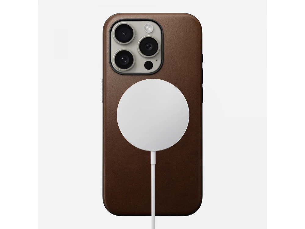Nomad iPhone 15 Pro Modern Leather Case, Δερμάτινη Θήκη με MagSafe, Brown