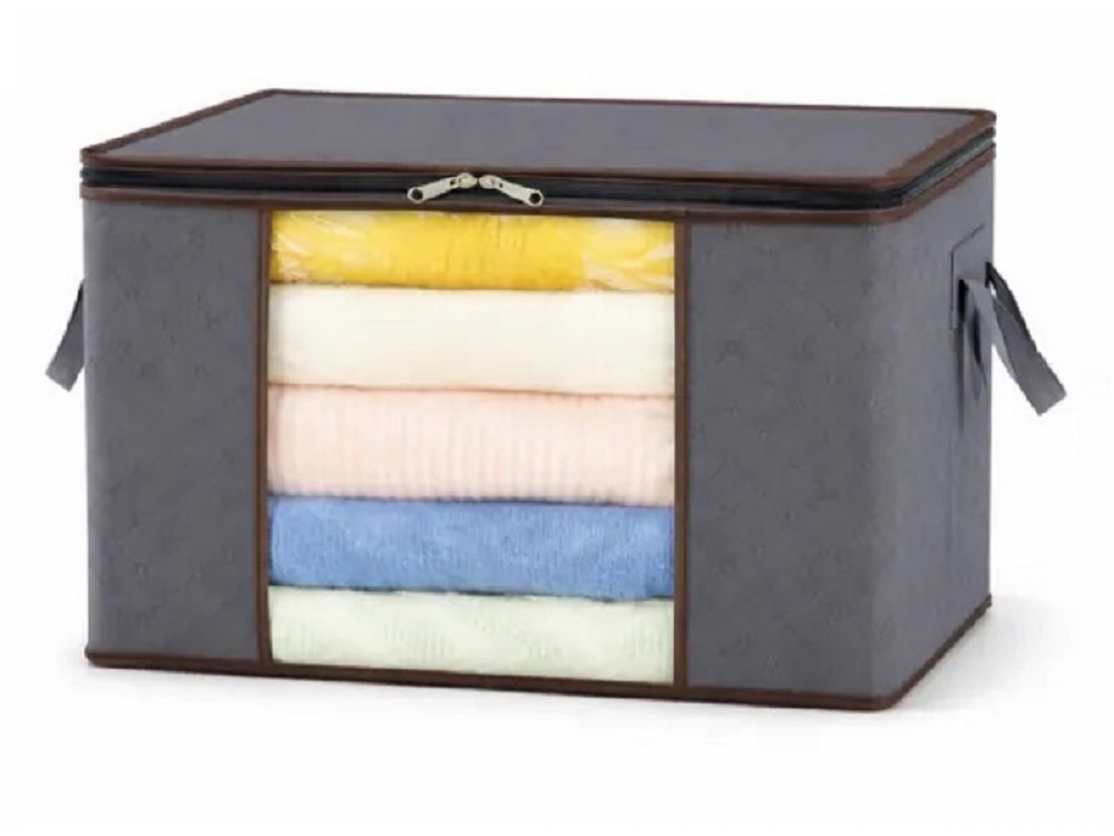 AJ Clothes Storage Organizer Bag 75L, Κουτί Αποθήκευσης Ρούχων με 2 Ανοίγματα & Παράθυρο, 58x39x33cm, Dark Grey