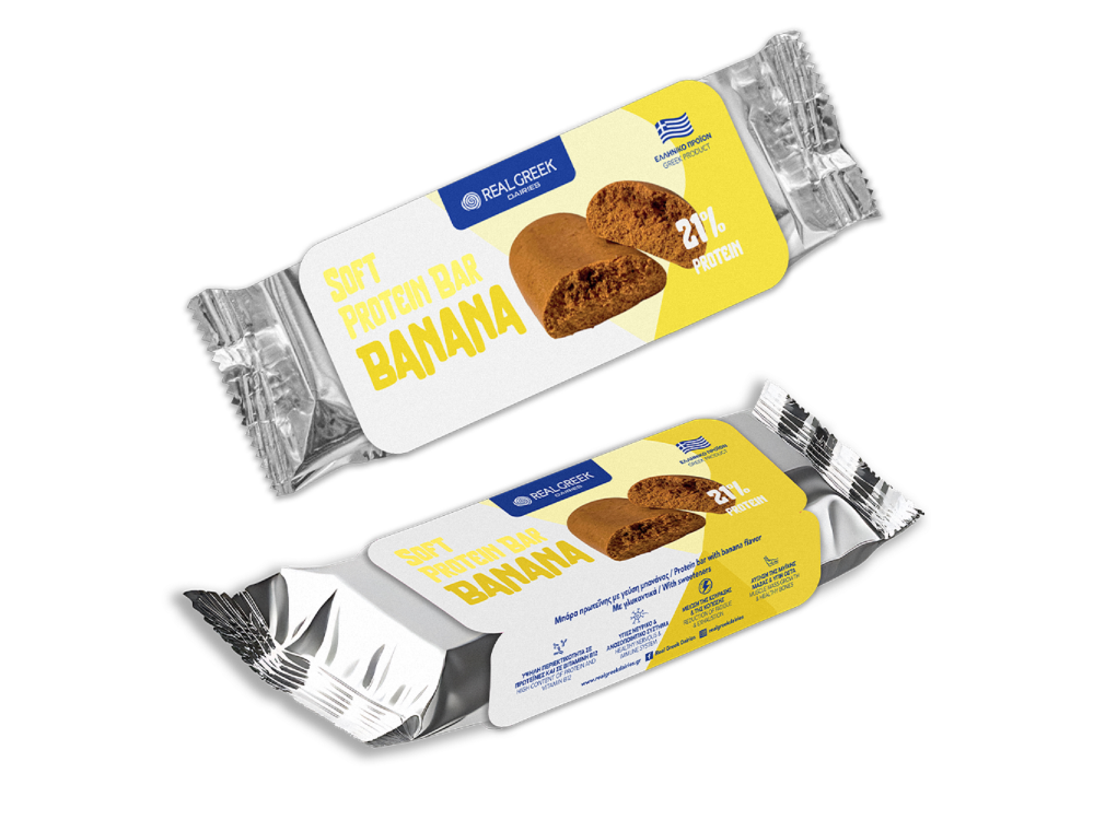 Real Greek Soft Protein Bar Banana 22%, Protein Bar - Banana Flavor 50g