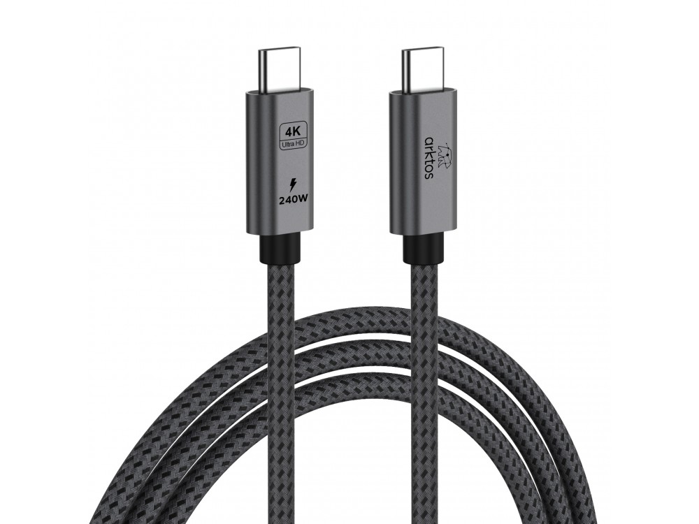 Arktos Hyperconnect 3m. USB-C to USB-C 3.2 Gen2 Cable, 20Gbps / 240W, with Nylon Weave, Silver