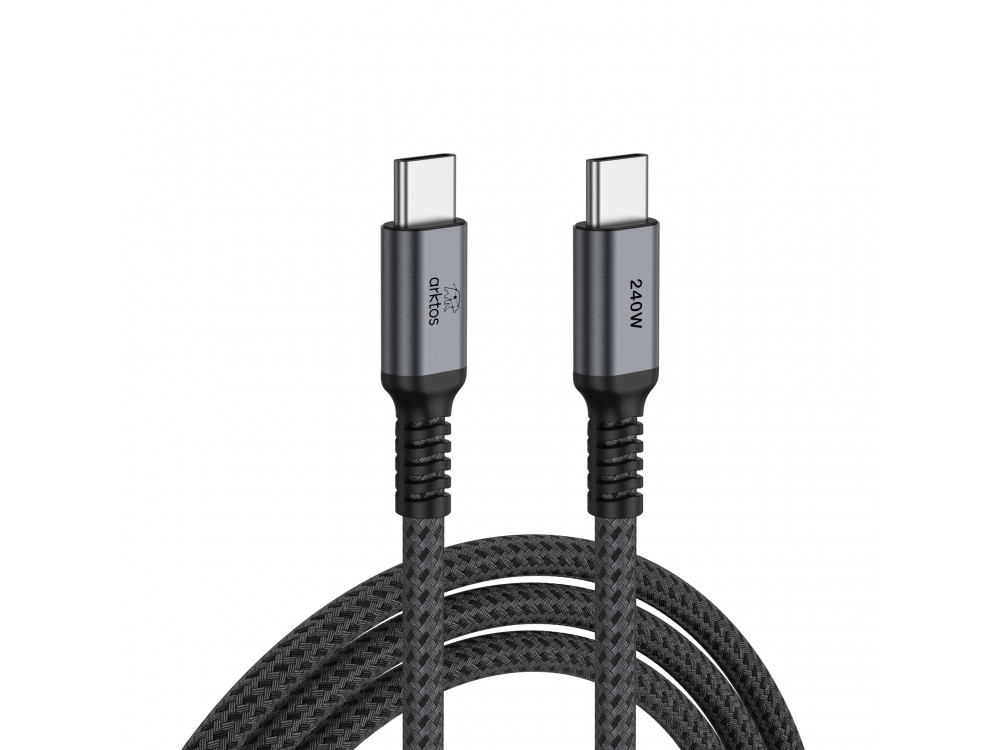Arktos Hyperconnect 4.5m. Cable USB-C to USB-C 240W, Nylon Braided, Silver