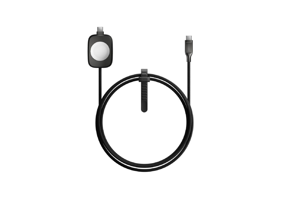Nomad 2-in-1 Universal Cable 1.5m., Kevlar USB-C to USB-C 100W Cable with Built-in Charger for Apple Watch, Black