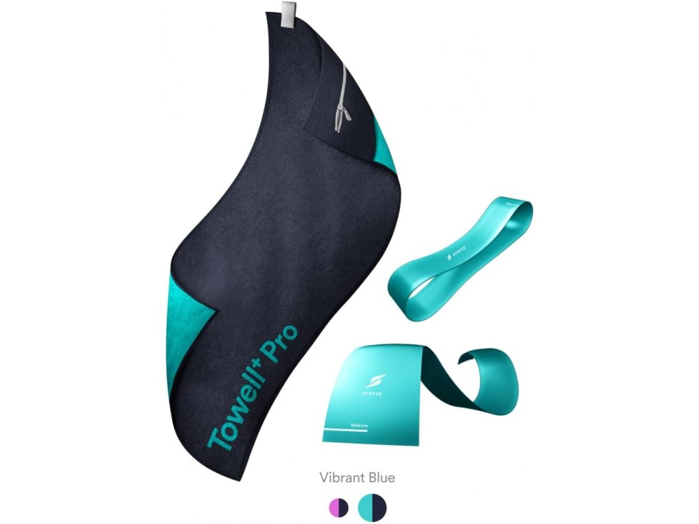 Stryve Towell+ Pro Limited Edition 105 x 42.5cm, Gym Towel with Magnetic Clip & Storage Pocket, Vibrant Blue