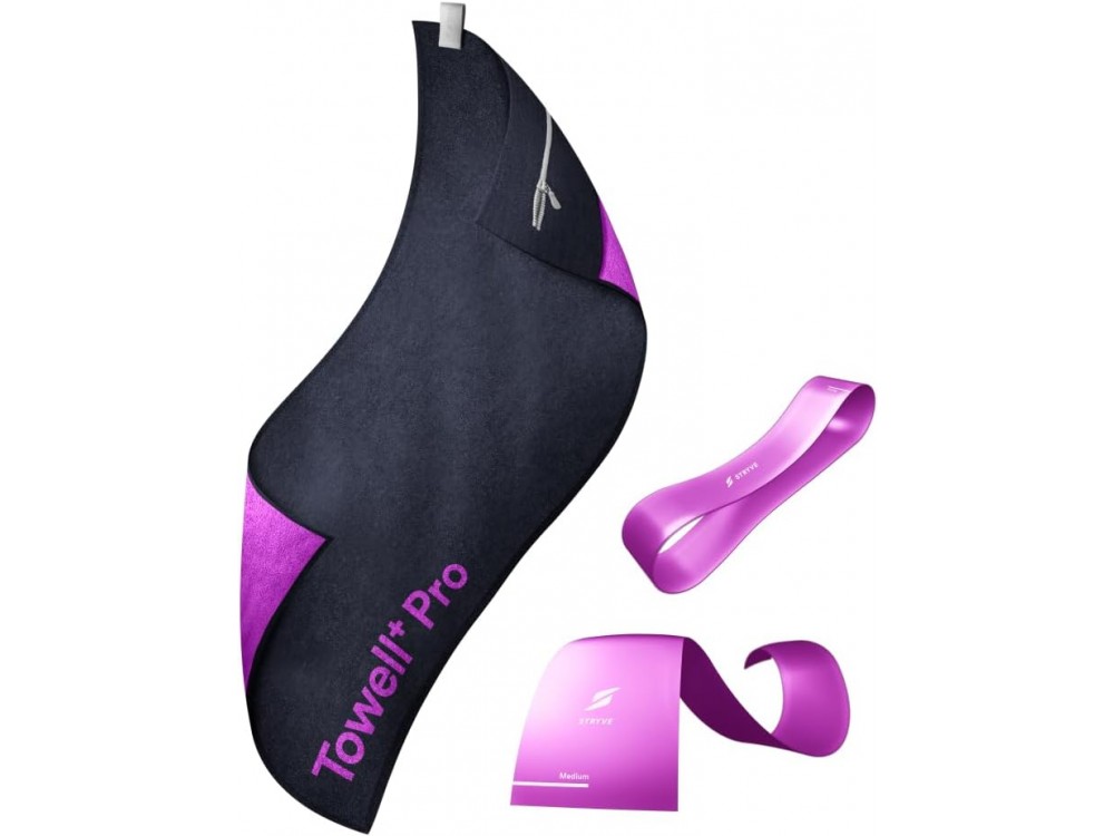 Stryve Towell+ Pro Limited Edition 105 x 42.5cm, Gym Towel with Magnetic Clip & Storage Pocket, Mystic Purple