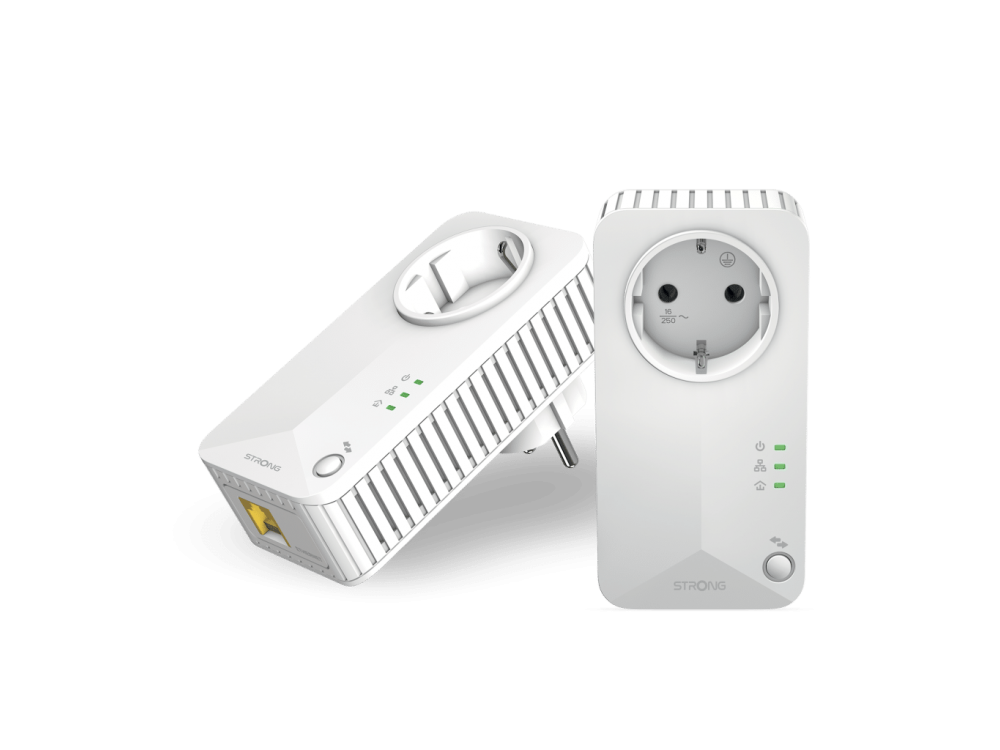 Strong Powerline 600 Duo, Powerline Double for Wired Connection with Passthrough Socket and Ethernet Port
