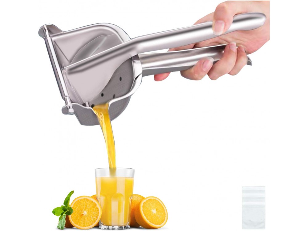 AJ Μanual Stainless Steel Fruit Juicer, Ανοξείδωτος Αποχυμωτής Χειρός Large, για Εσπεριδοειδή, Silver