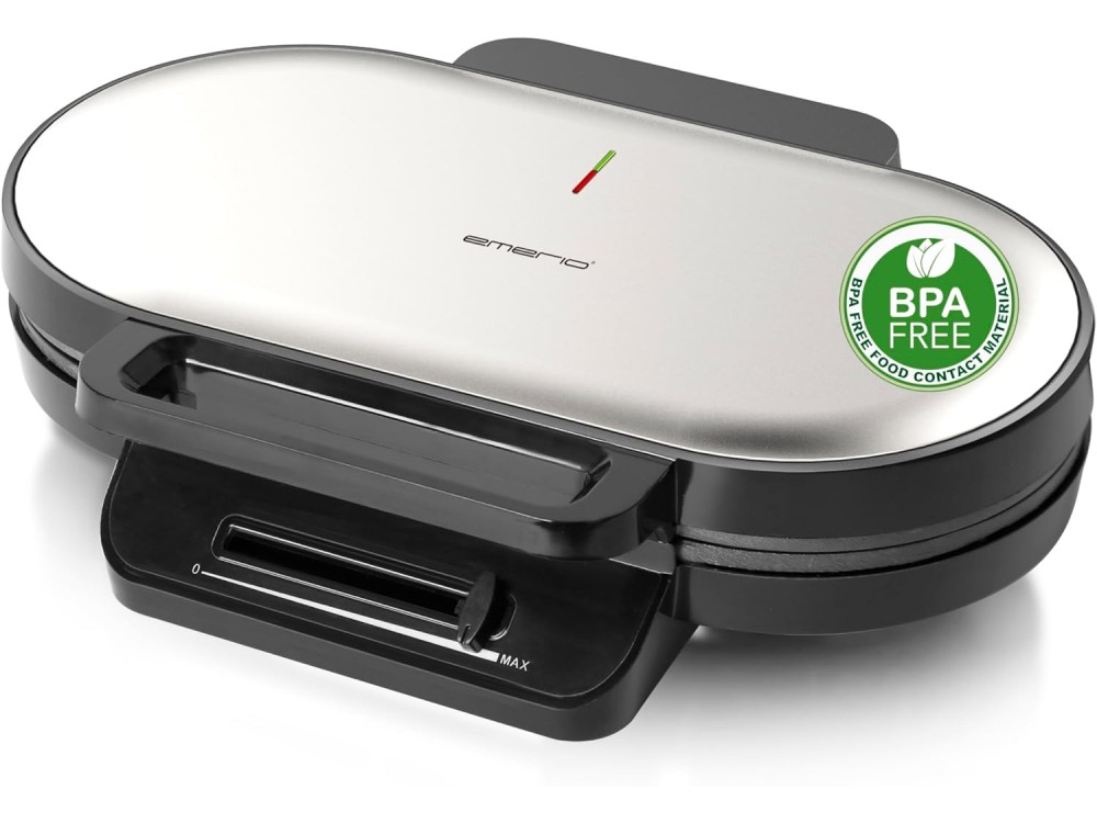 Emerio Waffle Maker, Double Waffle Maker 1200 W with Adjustable Temperature, For 10 Heart-Shaped Waffles, BPA-Free